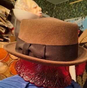 Brown Fedora Hat with Black Ribbon